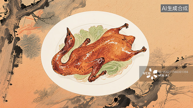 【AI数字艺术】中华美食，荣昌卤鹅，烧鹅，食物，插画图片素材