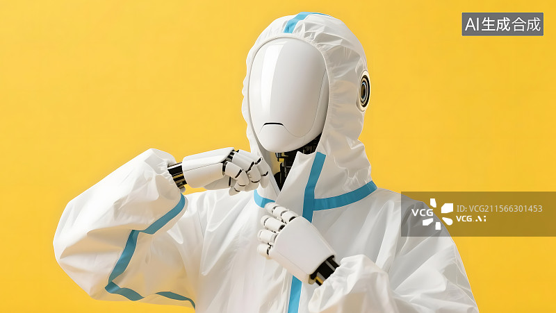 【AI数字艺术】未来科技人工智能整理防护服的机器人图片素材