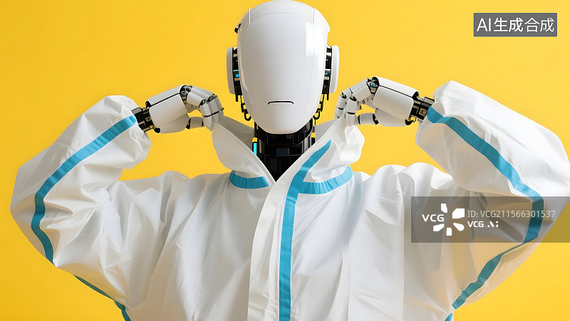 【AI数字艺术】未来科技人工智能整理防护服的机器人图片素材