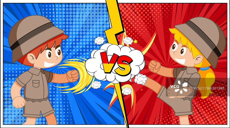 两个孩子在进行一场有趣的对决图片素材