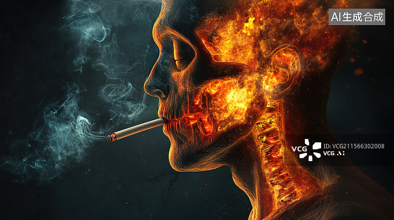 【AI数字艺术】世界无烟日插画骨瘦如柴吸烟的人3D数字合成图图片素材