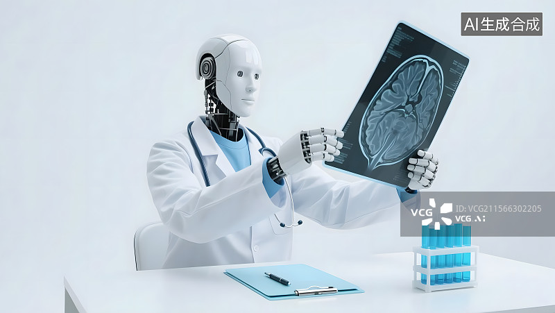 【AI数字艺术】未来科技人工智能机器人在看病人的片子图片素材