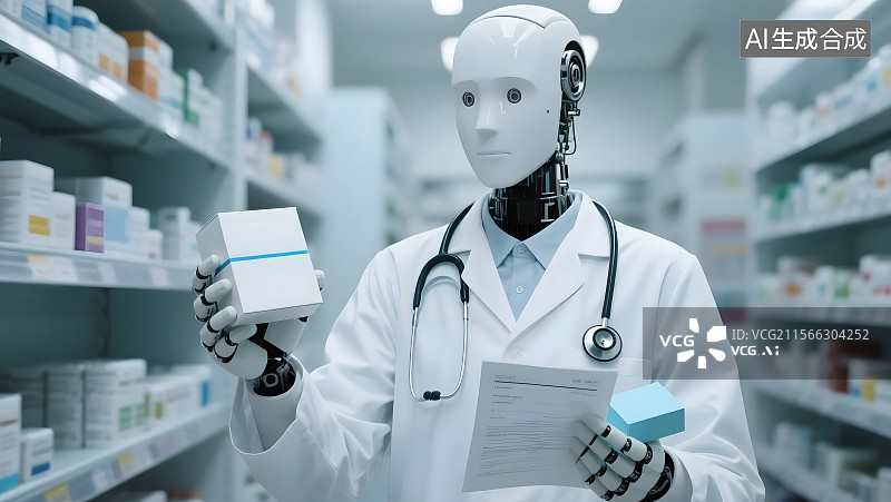 【AI数字艺术】未来科技人工智能机器人医生开处方药图片素材