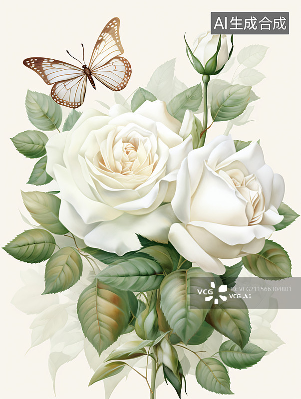 【AI数字艺术】蝶舞白玫的清新画面图片素材