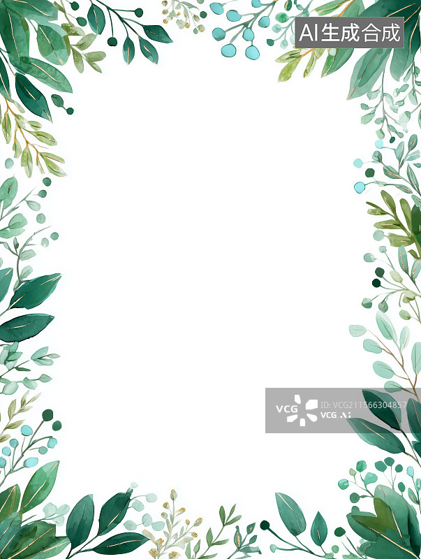 【AI数字艺术】竖图绿色绿植边框背景图片素材