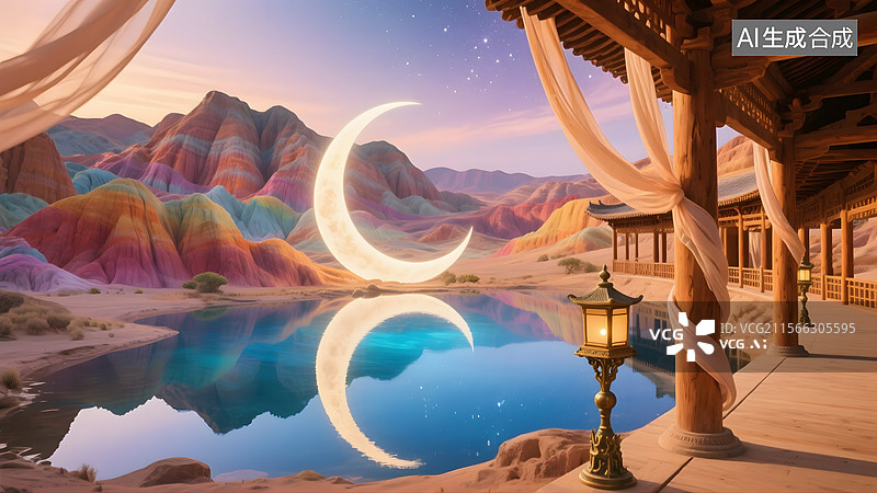 【AI数字艺术】敦煌月泉秘境奇景图片素材