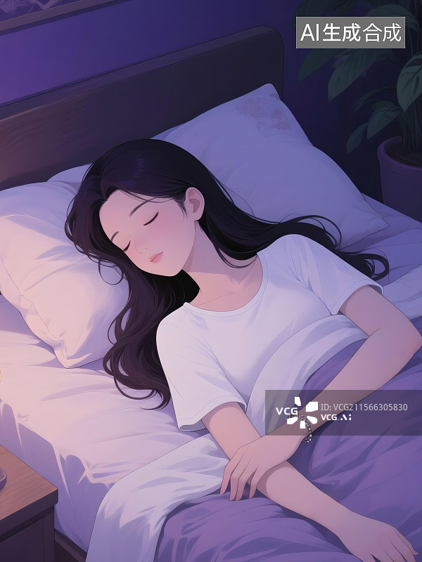 【AI数字艺术】世界睡眠日女生正在睡觉失眠图片素材