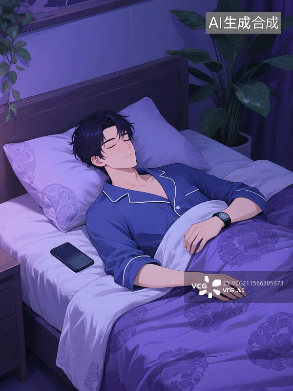 【AI数字艺术】世界睡眠日男生失眠健康作息图片素材