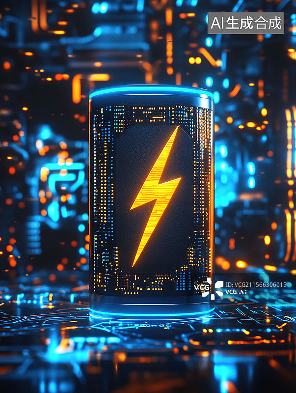 【AI数字艺术】新能源固态电池电动汽车充电概念科技风插画图片素材