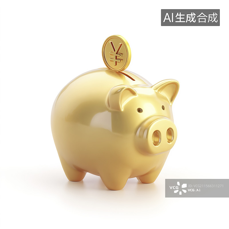 【AI数字艺术】金色小猪存钱罐和日元和人民币硬币图片素材