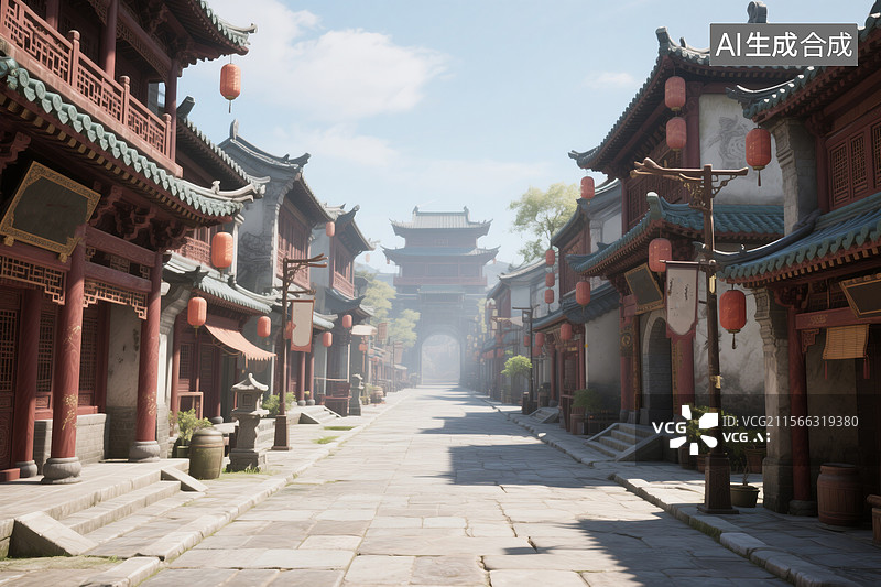 【AI数字艺术】游戏场景，古代城镇和街道图片素材