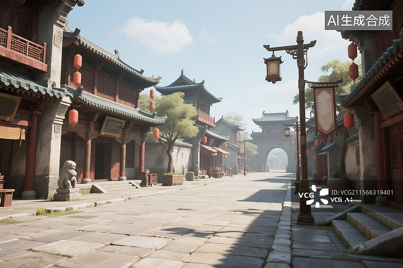 【AI数字艺术】游戏场景，古代城镇和街道图片素材