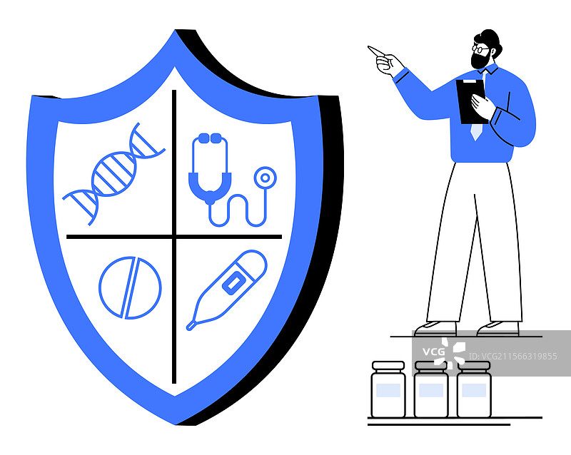 医疗专业人士在解释医疗防护罩图片素材