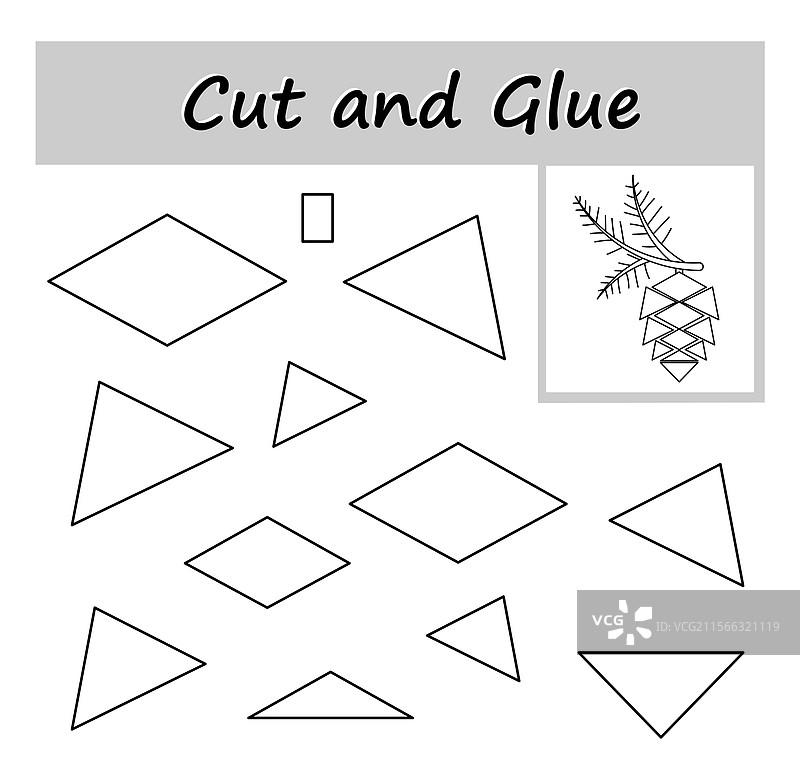 儿童DIY纸游戏工作表，彩色剪切图案图片素材