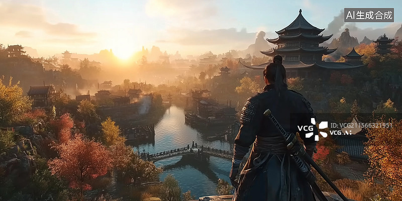 【AI数字艺术】中国风游戏CG渲染场景侠客图片素材
