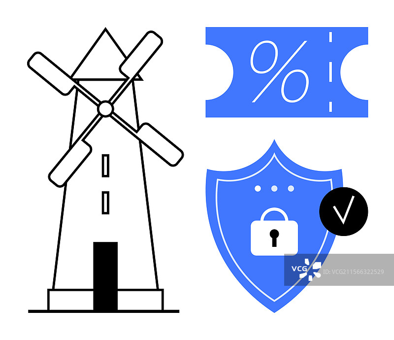 风车折扣券和安全盾牌图片素材