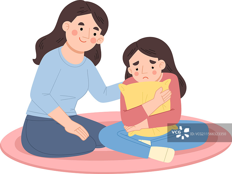 一位母亲安慰一个伤心的女孩图片素材