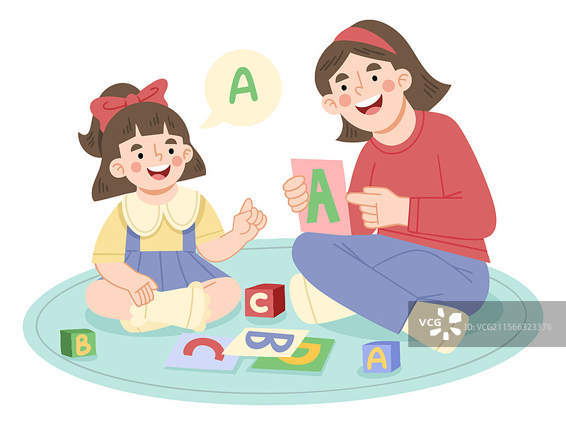 母女一起学习字母表图片素材