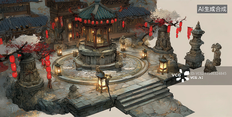 【AI数字艺术】中国风国潮风游戏场景图图片素材