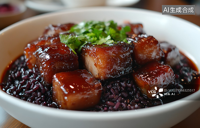 【AI数字艺术】黑米烧肉美味佳肴图片素材