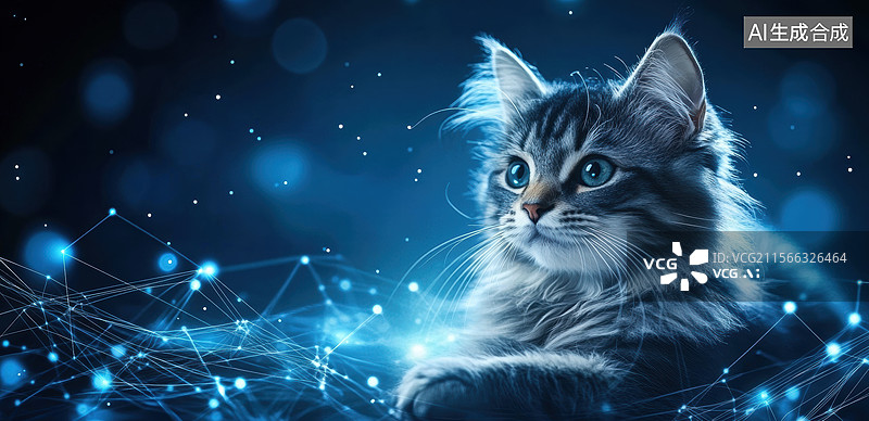 【AI数字艺术】蓝色光流梦幻背景图片素材