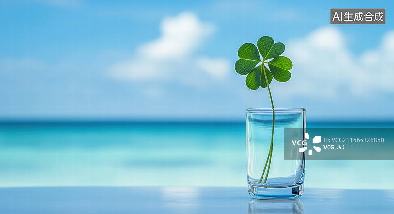 【AI数字艺术】海边的幸运四叶草图片素材