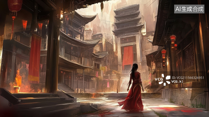 【AI数字艺术】中国风国潮风游戏场景图 女性战斗场景图片素材