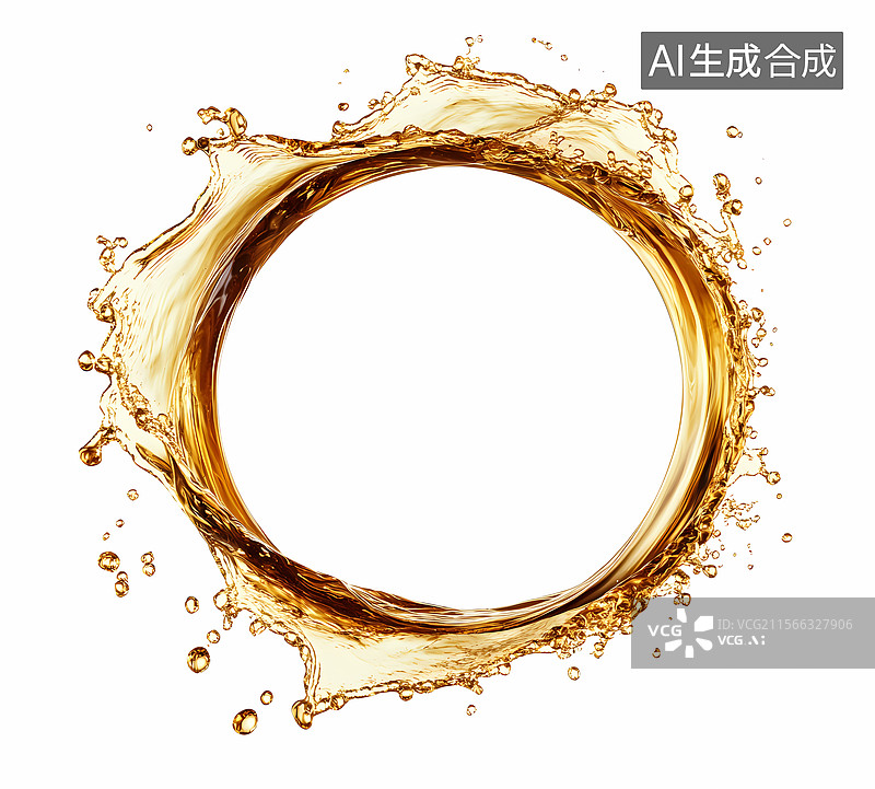 【AI数字艺术】金黄色液体环形飞溅图片素材