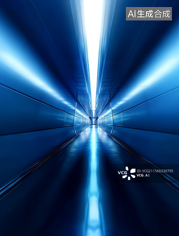 【AI数字艺术】蓝色灯光隧道图片素材