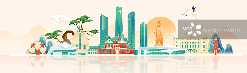 国风大连城市建筑矢量插画图片素材