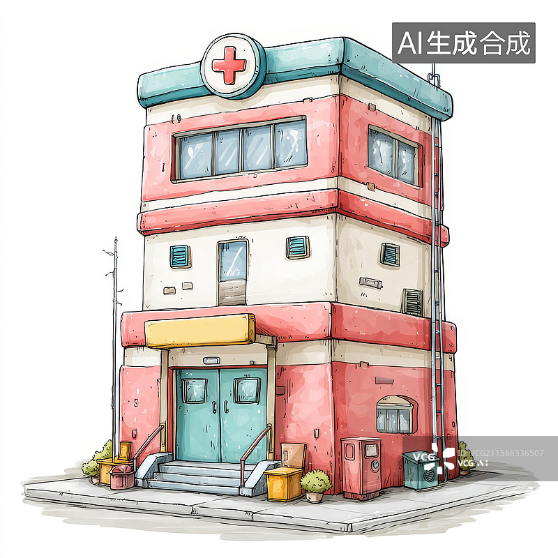 【AI数字艺术】卡通医院建筑图图片素材