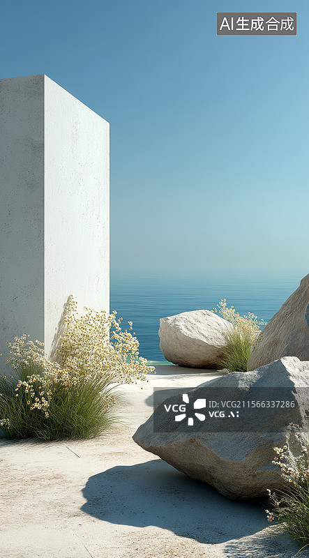 【AI数字艺术】极简海岸建筑景观图片素材