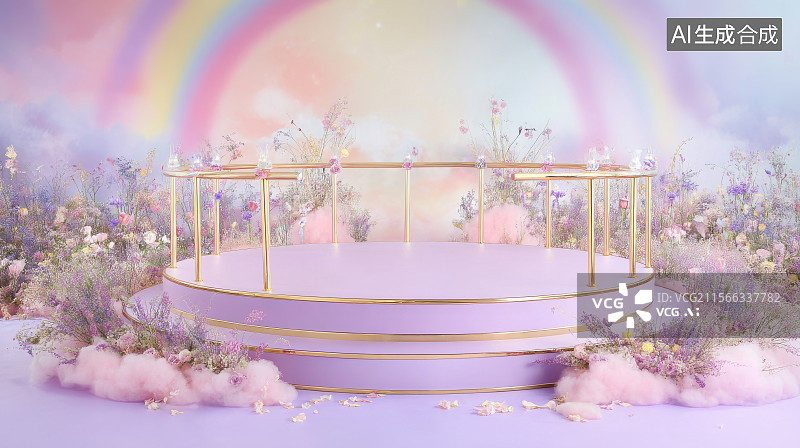 【AI数字艺术】梦幻花卉舞台场景图片素材