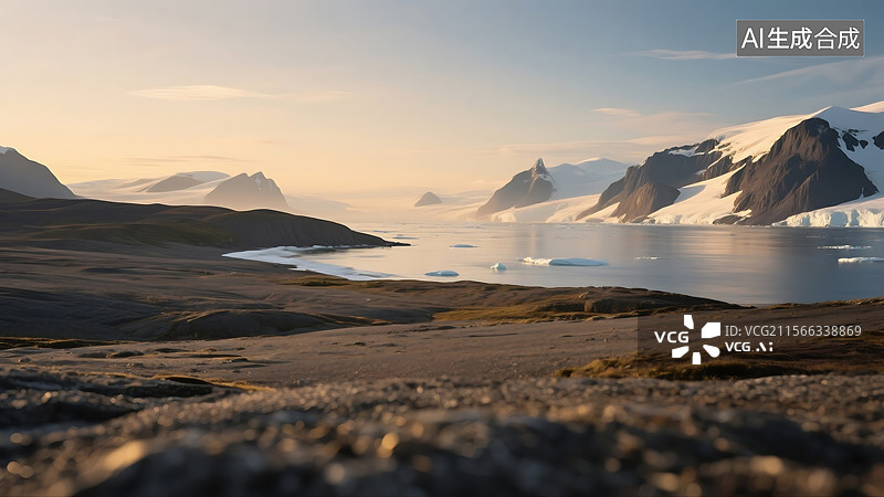 【AI数字艺术】雪山冰川沙滩的冰雪海岸风光图片素材