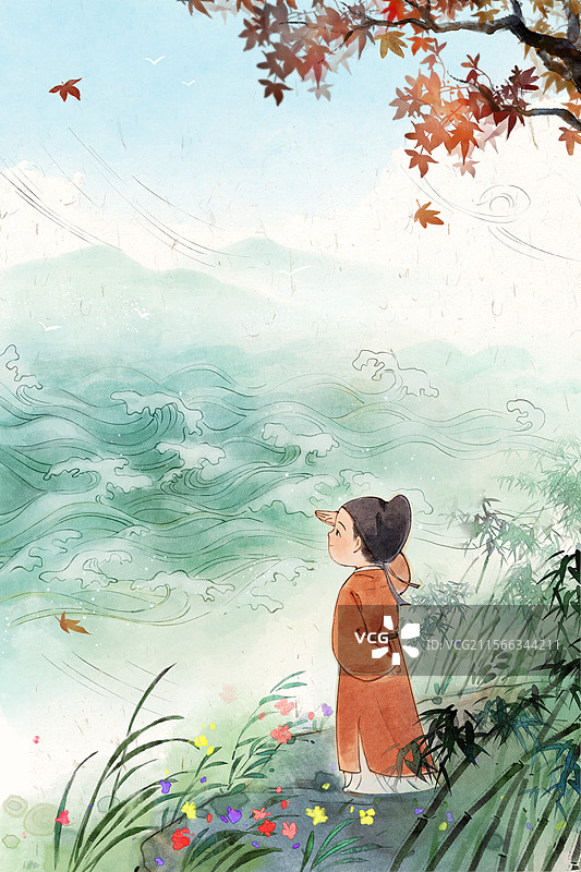 古诗风水墨插画图片素材