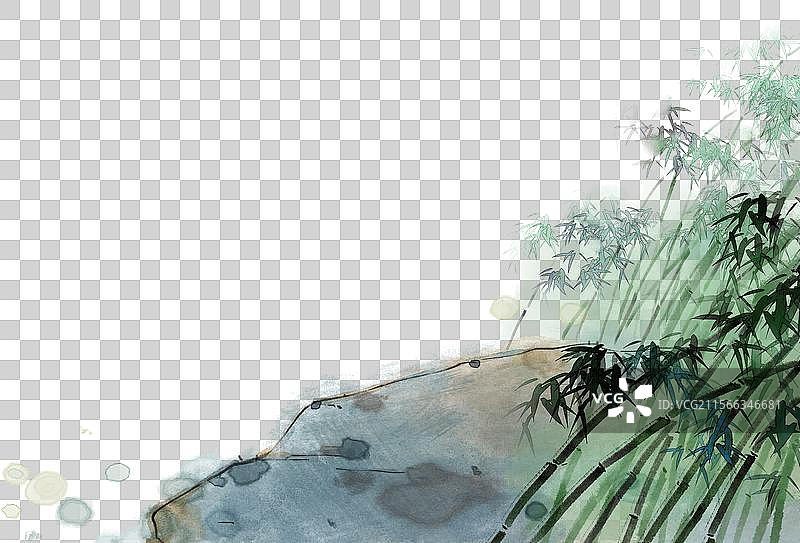 长满竹林的山石图片素材