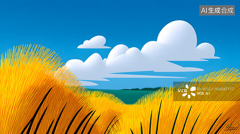 【AI数字艺术】芒种麦浪的田园风光插画图片素材