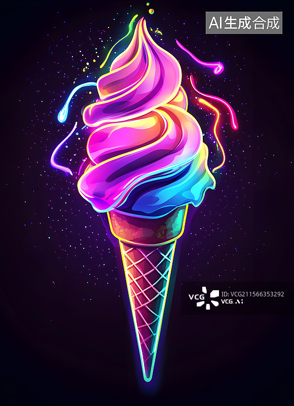 【AI数字艺术】霓虹灯 冰淇淋图片素材