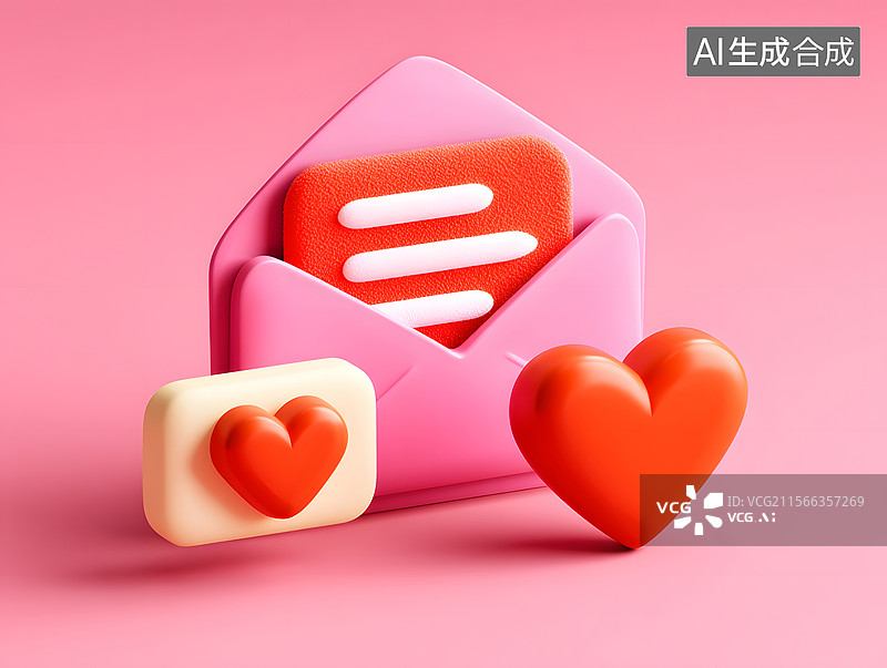 【AI数字艺术】爱心环绕信封的情人节插图图片素材