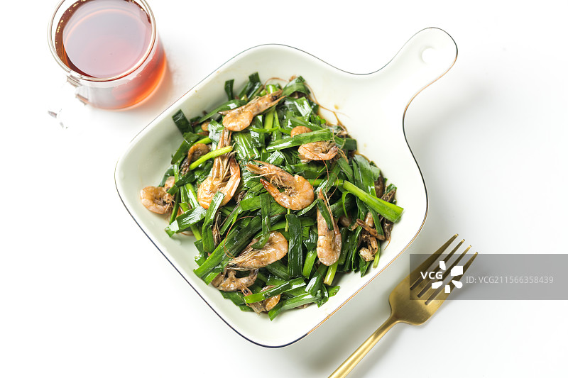 韭菜炒河虾图片素材