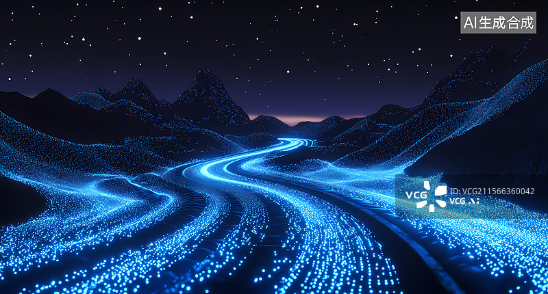【AI数字艺术】星夜下的数字高速公路图片素材