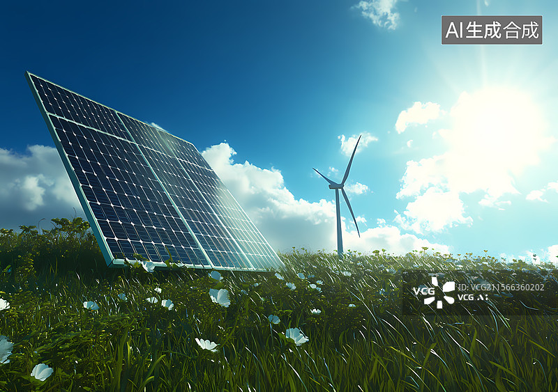 【AI数字艺术】可持续能源：太阳能和风能图片素材