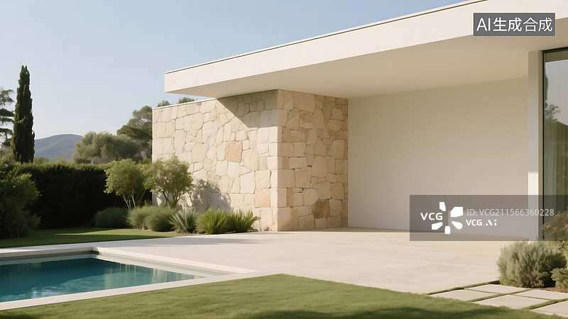 【AI数字艺术】现代极简主义别墅庭院图片素材