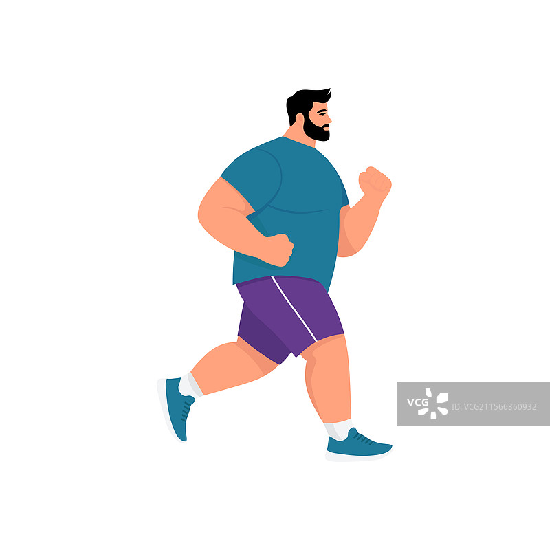 胖男性为健康和健身而跑步图片素材