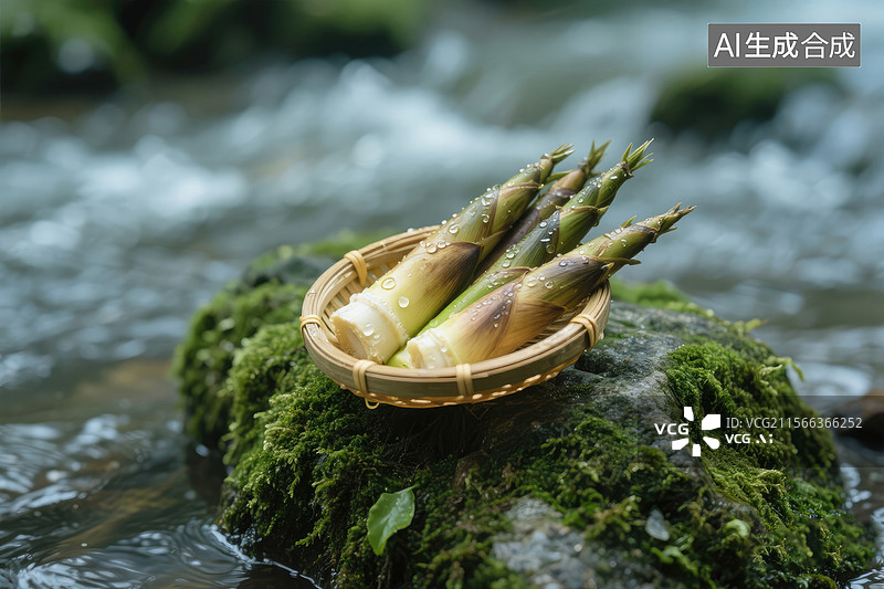 【AI数字艺术】溪边的新鲜竹笋图片素材