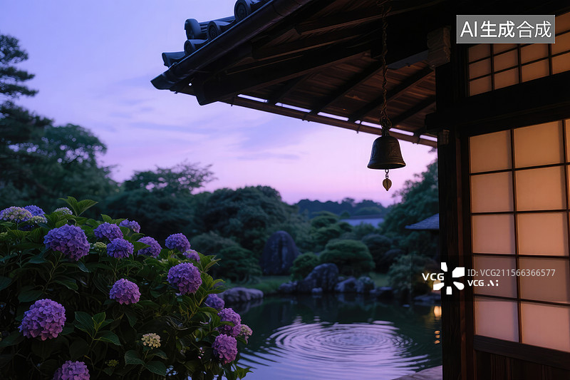 【AI数字艺术】日式庭院暮色之美图片素材