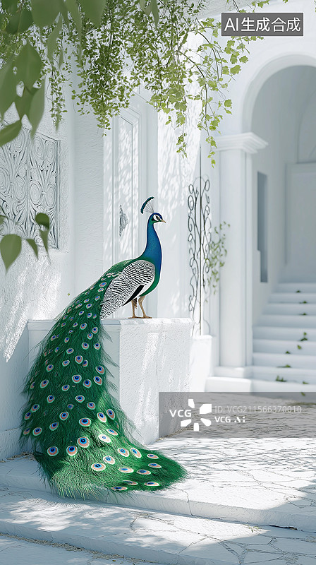 【AI数字艺术】阳光下的孔雀背景图片素材