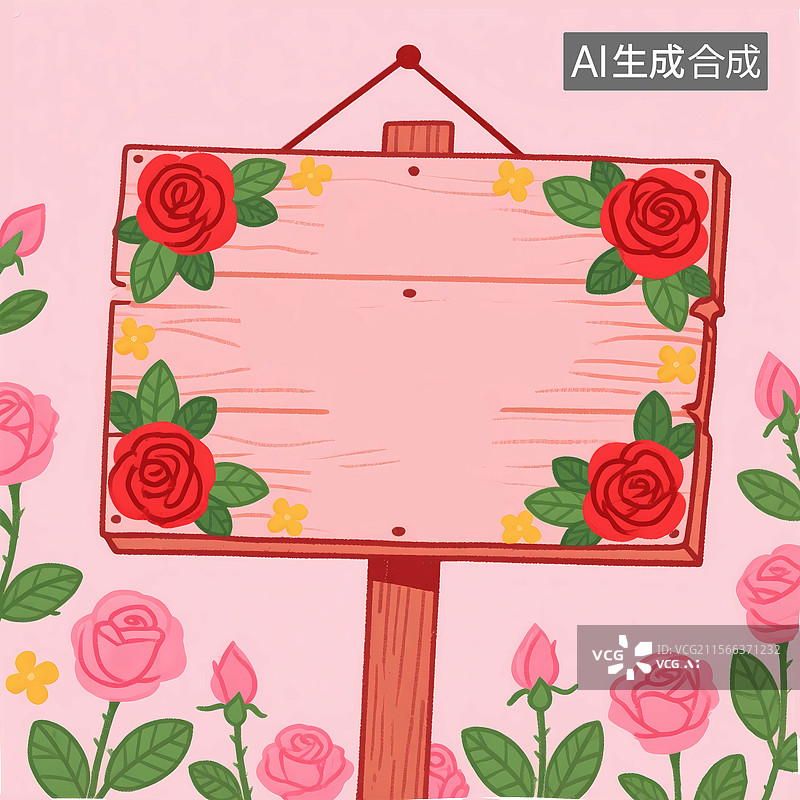 【AI数字艺术】浪漫玫瑰小木牌指路牌木板图片素材
