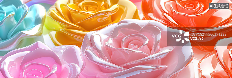【AI数字艺术】水晶和玻璃质感的玫瑰花插图图片素材