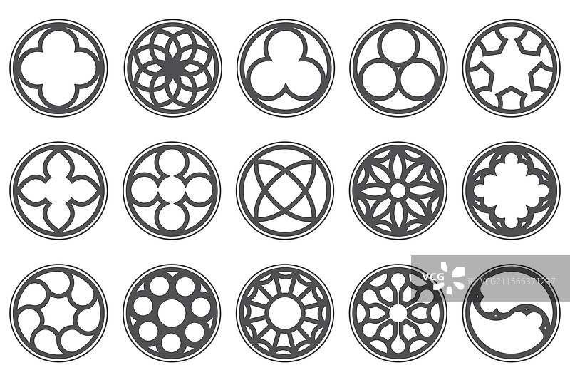 哥特式圆形玫瑰窗，带有中世纪装饰图片素材